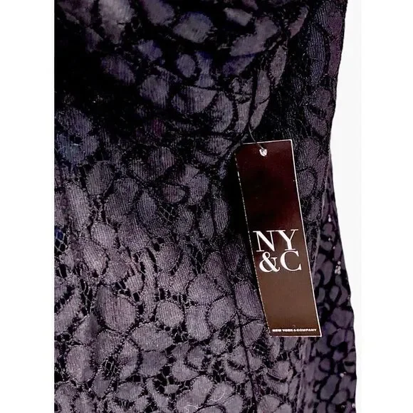 NEW YORK & COMPANY Black Lace Overlay Dress w/ Collar Size XLARGE Collared Lined - Picture 6 of 11